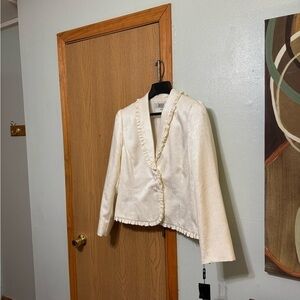 Tahari A.S.L NWT Size 16 Ivory Two-Button Long Sleeve Blazer w/Ruffles